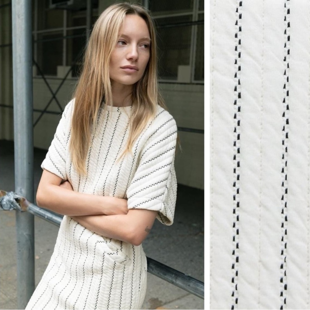 Zara White Striped Quilted Midi Dress, Size M